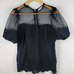 Goth Large Women Crop Top Knit Black Lace Overlay Bustier Short Sleeve Grunge